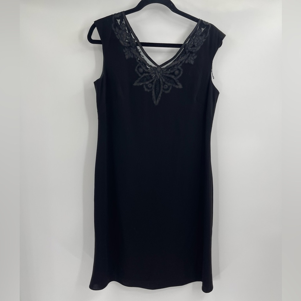 Lauren Ralph Lauren polyester boho embroidered shift midi black dress size 10